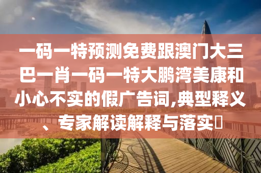 一码一特预测免费跟澳门大三巴一肖一码一特大鹏湾美康和小心不实的假广告词,典型释义、专家解读解释与落实